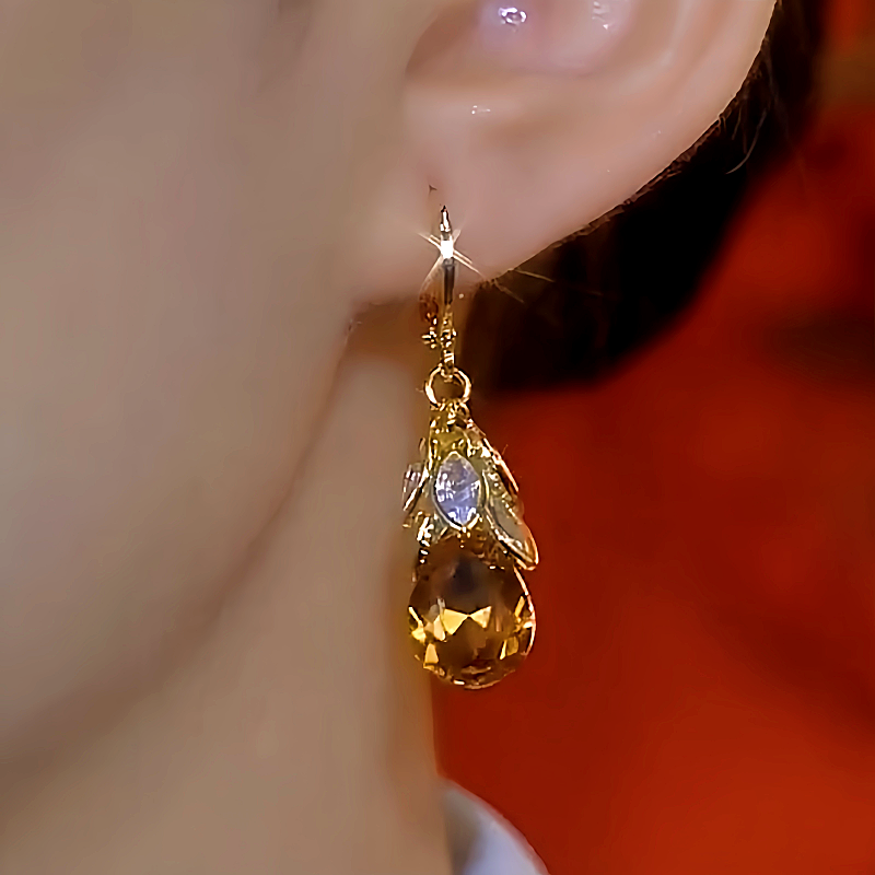 14K Gold-Plated Brown Diamond Leaf Drop Earrings