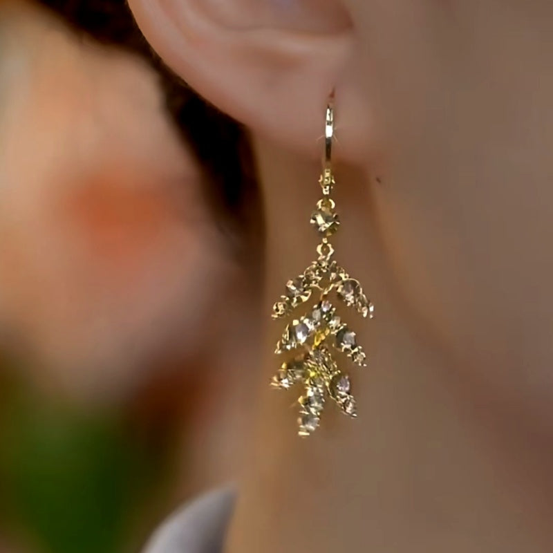 14K Gold-Plated Brown Diamond Leaf Earrings