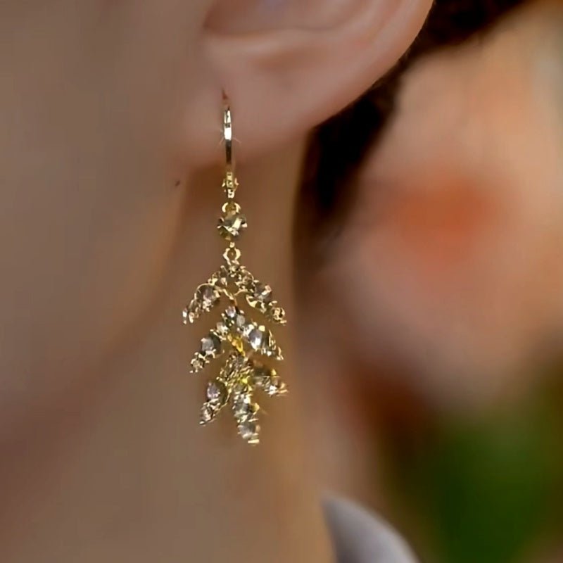 14K Gold-Plated Brown Diamond Leaf Earrings