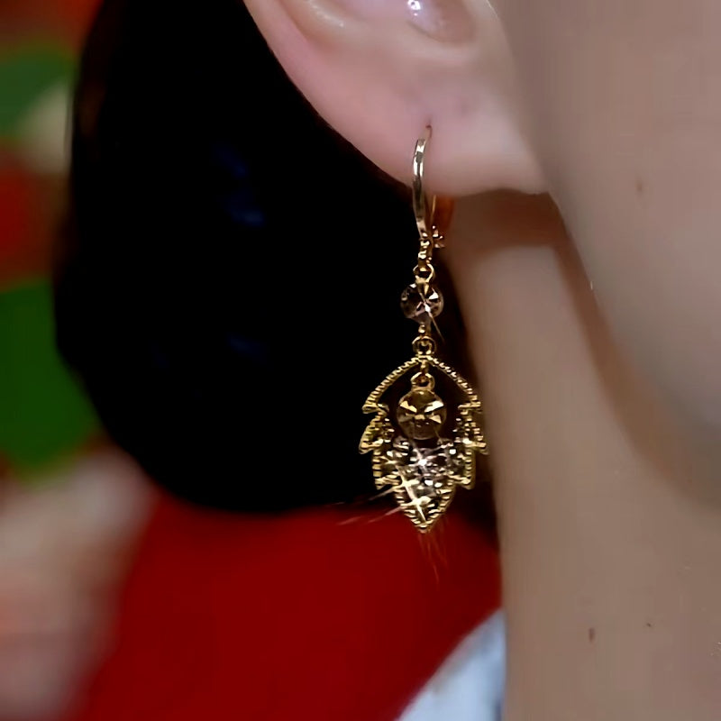 14K Gold-Plated Brown Diamond Leaf Earrings