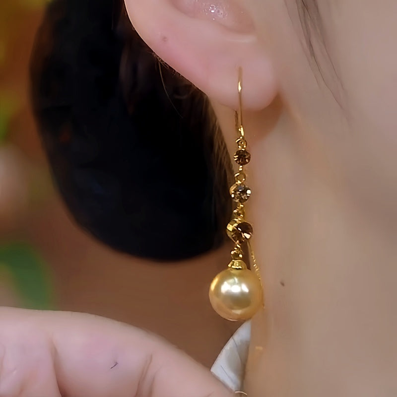 14K Gold-Plated Brown Diamond Pearl Threader Earrings