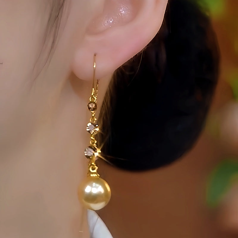 14K Gold-Plated Brown Diamond Pearl Threader Earrings