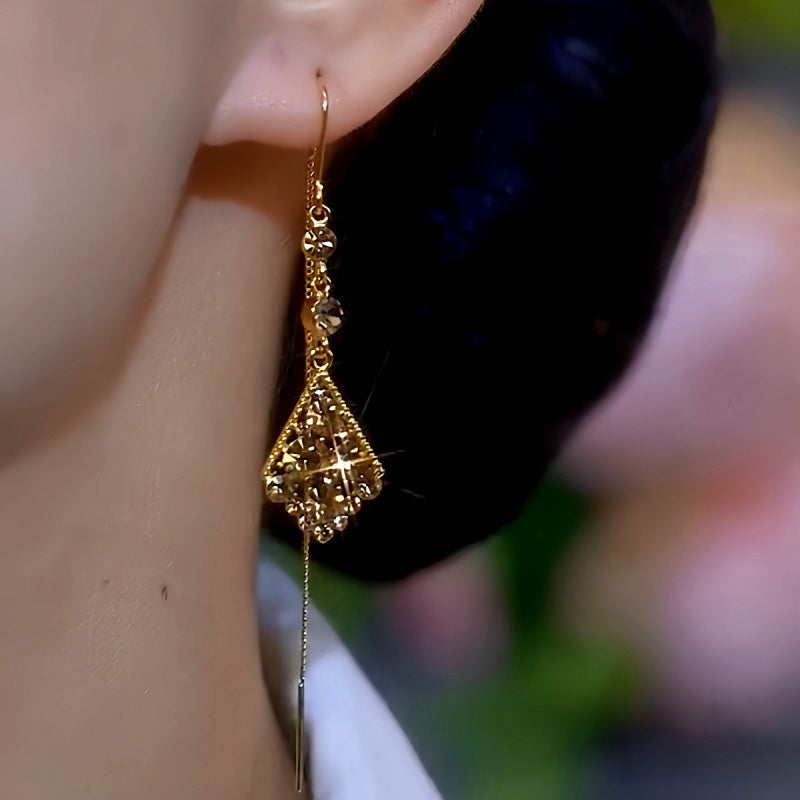 14K Gold-Plated Brown Diamond Threader Tassel Earrings