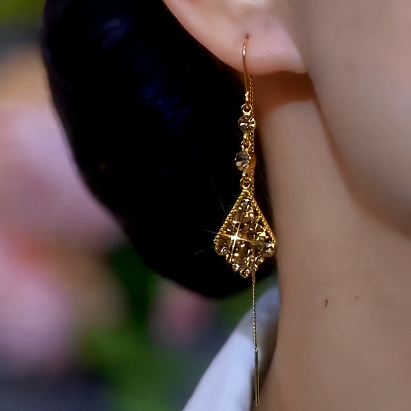14K Gold-Plated Brown Diamond Threader Tassel Earrings