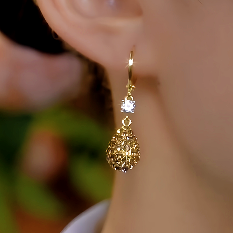 14K Gold-Plated Brown Diamond Water Drop Earrings