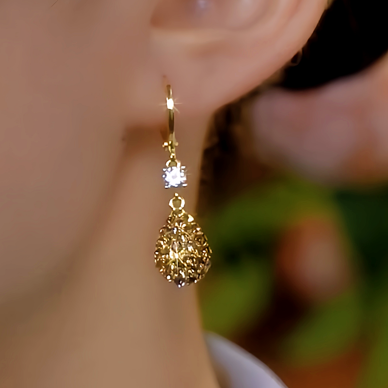 14K Gold-Plated Brown Diamond Water Drop Earrings