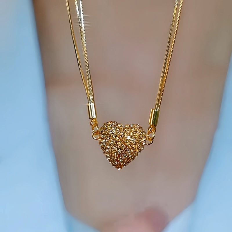 14K Gold-Plated Brown Magnetic Heart Necklaces