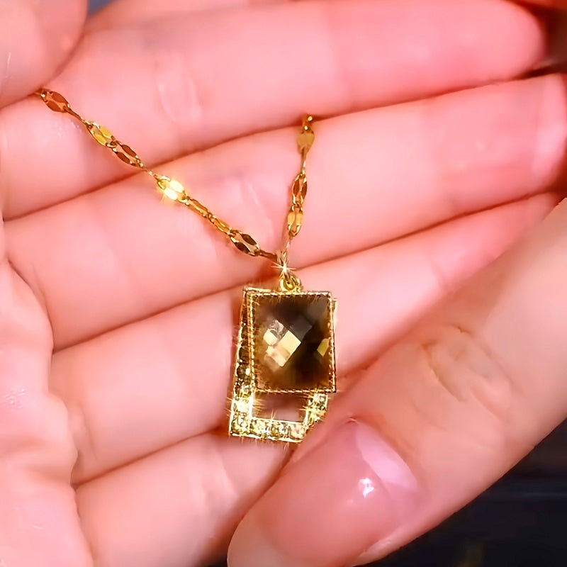 14K Gold-Plated Brown Square Crystal Necklaces