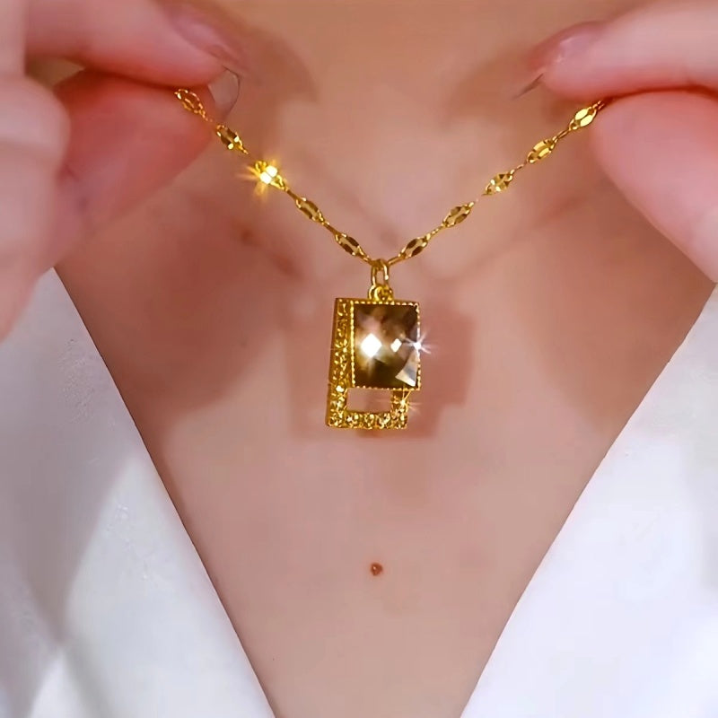 14K Gold-Plated Brown Square Crystal Necklaces