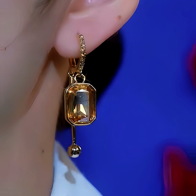 14K Gold-Plated Brown Sugar Cube Crystal Earrings