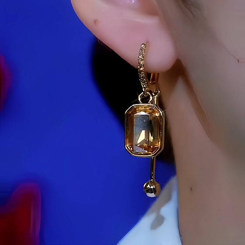 14K Gold-Plated Brown Sugar Cube Crystal Earrings