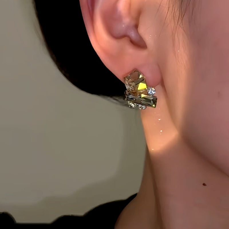 14K Gold-Plated Brown Sugar Cube Diamond Stud Earrings