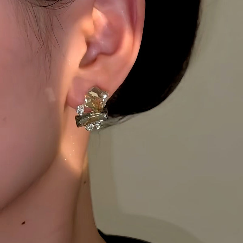 14K Gold-Plated Brown Sugar Cube Diamond Stud Earrings