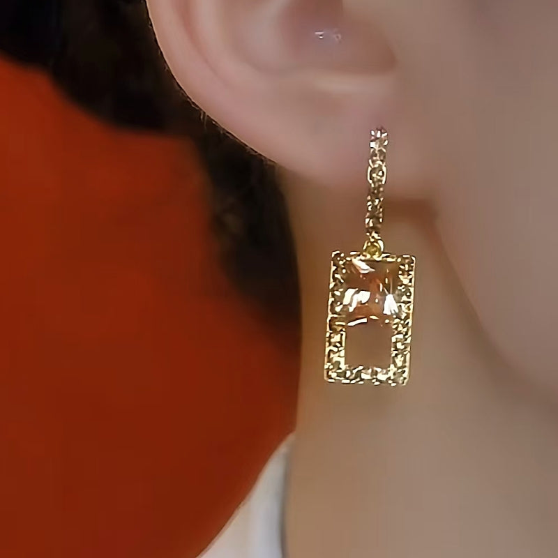 14K Gold-Plated Brown Zircon Crystal Earrings