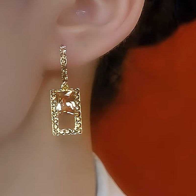 14K Gold-Plated Brown Zircon Crystal Earrings