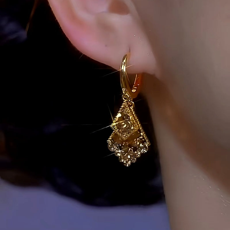 14K Gold-Plated Brown Zircon Diamond Earrings