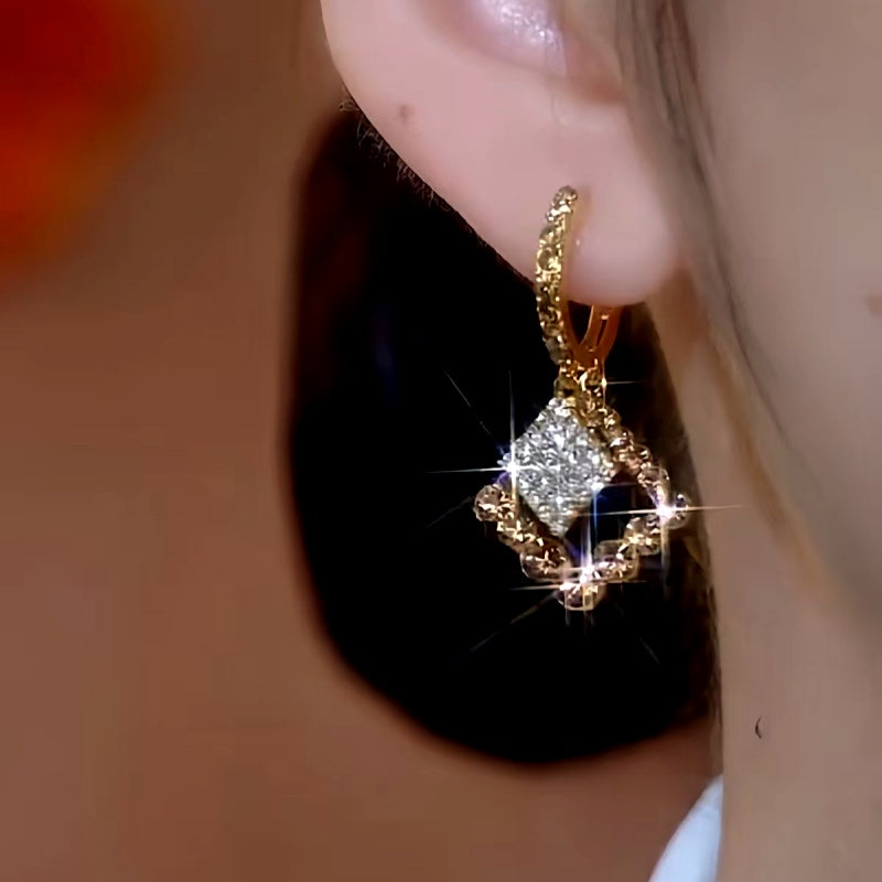 14K Gold-Plated Brown Zircon Diamond Earrings