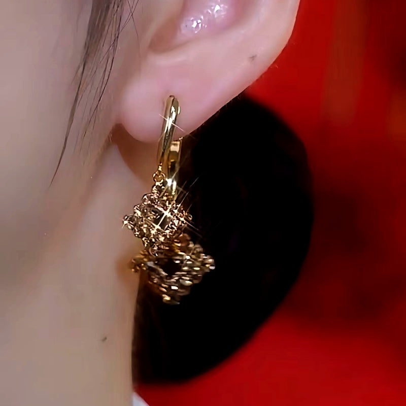 14K Gold-Plated Brown Zircon Diamond Earrings