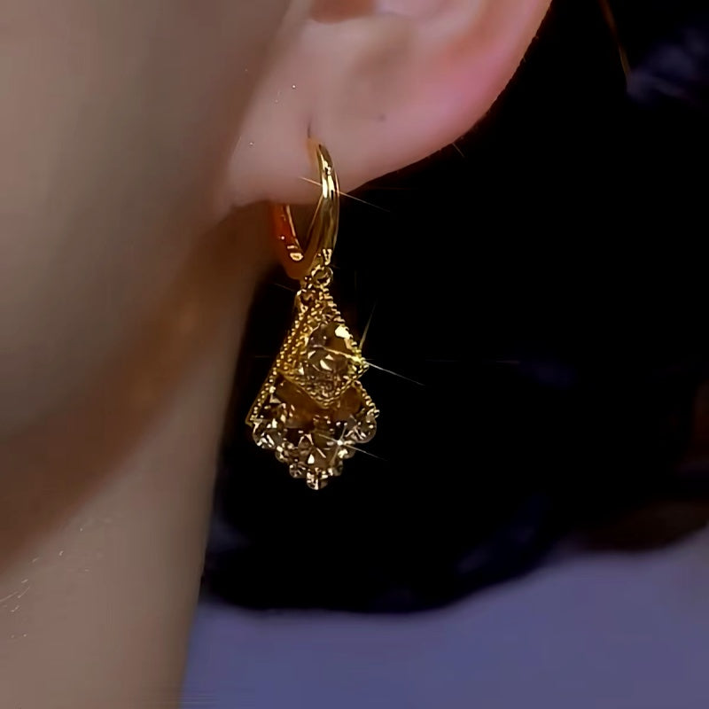14K Gold-Plated Brown Zircon Diamond Earrings