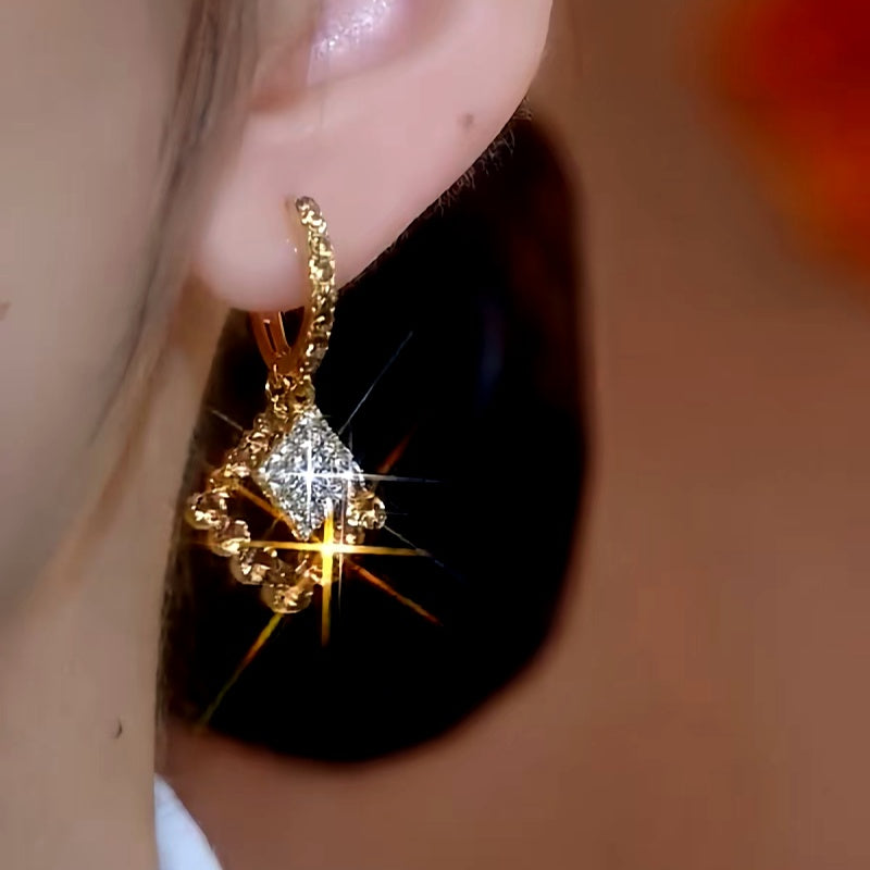 14K Gold-Plated Brown Zircon Diamond Earrings