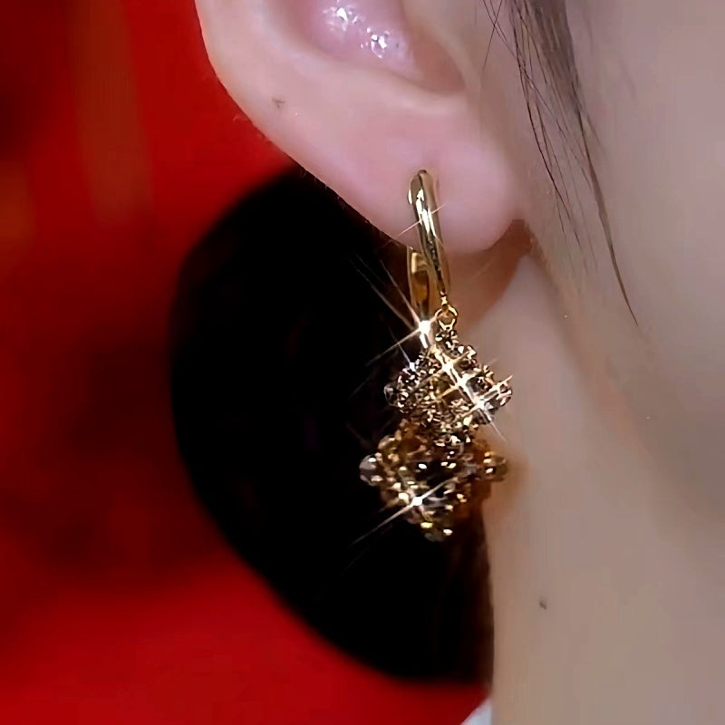 14K Gold-Plated Brown Zircon Diamond Earrings
