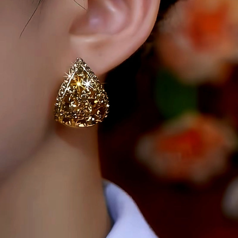 14K Gold-Plated Brown Zircon Diamond Earrings