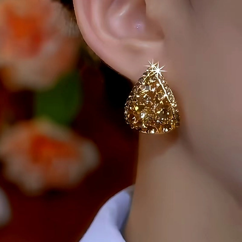 14K Gold-Plated Brown Zircon Diamond Earrings