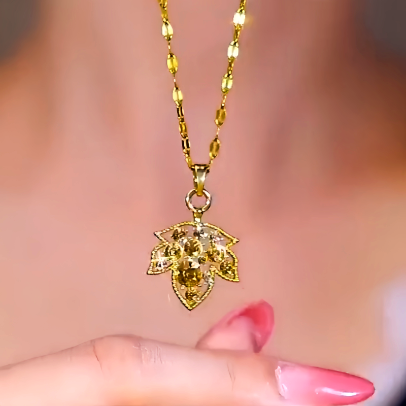 14K Gold-Plated Brown Zircon Diamond Maple Leaf Necklace