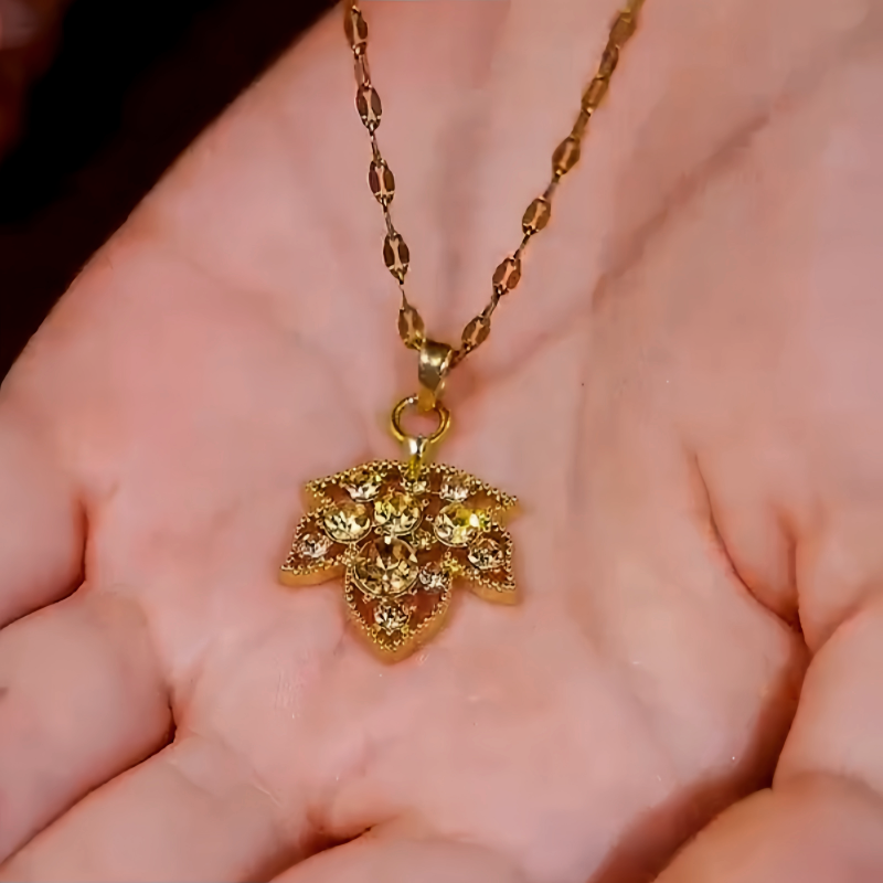 14K Gold-Plated Brown Zircon Diamond Maple Leaf Necklace