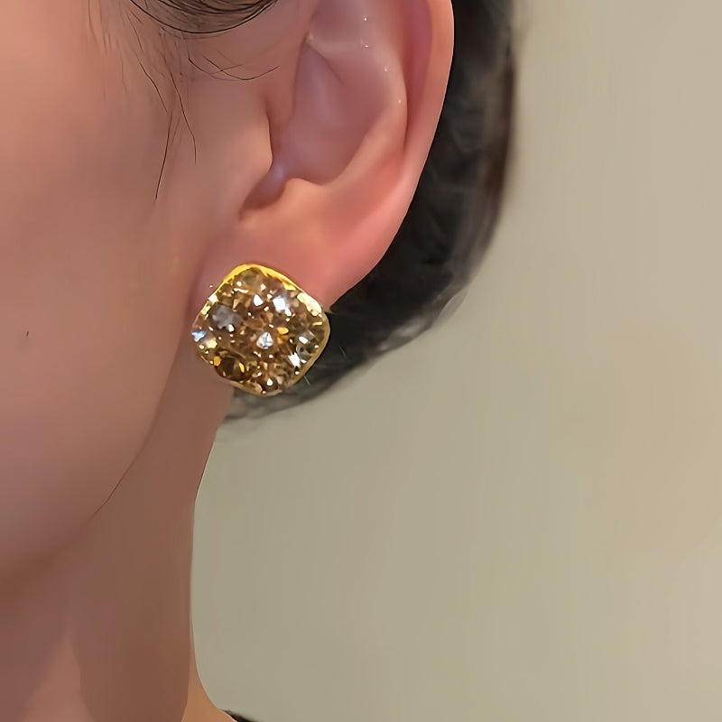 14K Gold-Plated Brown Zircon Diamond Stud Earrings
