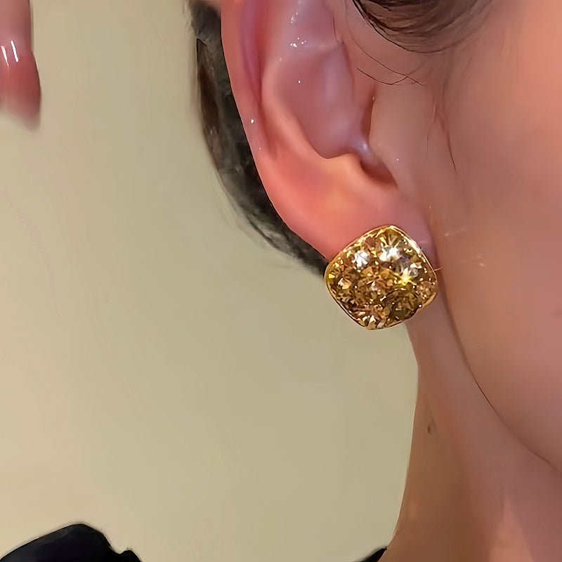 14K Gold-Plated Brown Zircon Diamond Stud Earrings