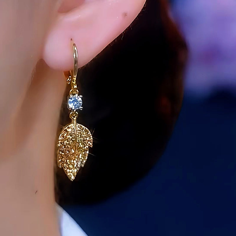 14K Gold-Plated Brown Zircon Leaf Earrings