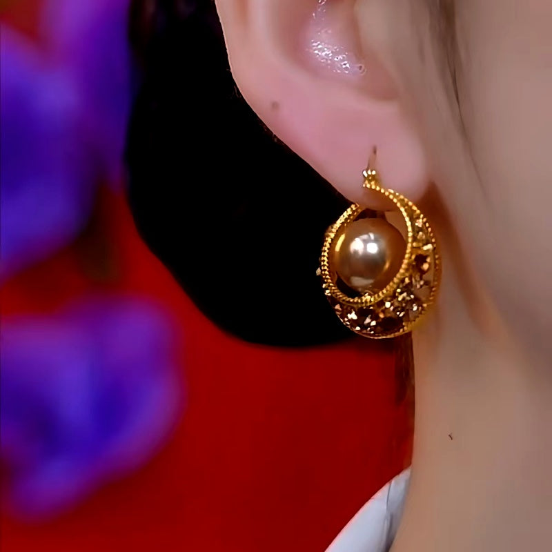 14K Gold-Plated Brown Zircon Pearl Earrings
