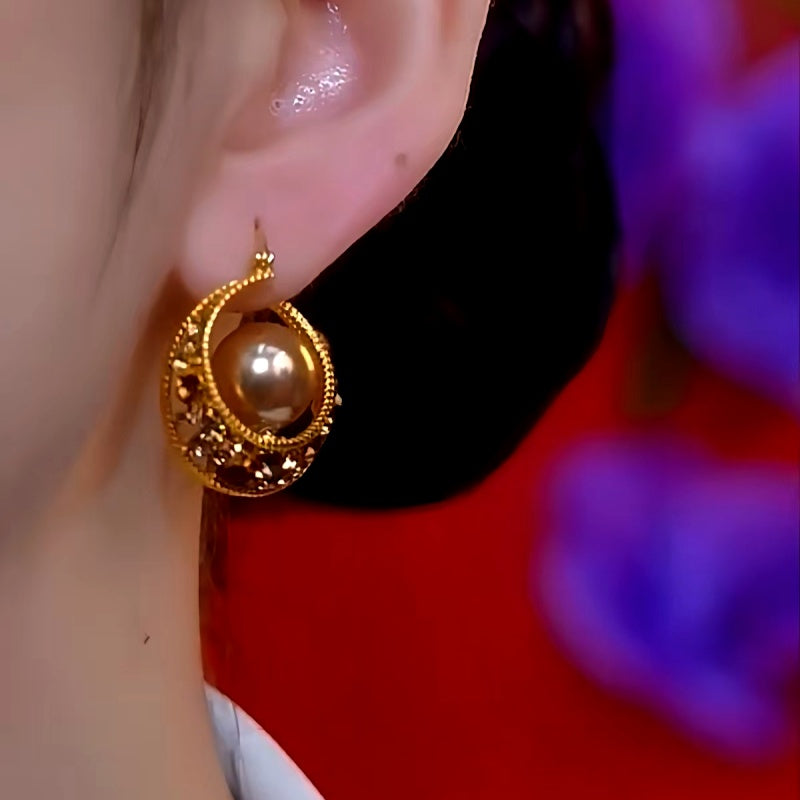 14K Gold-Plated Brown Zircon Pearl Earrings