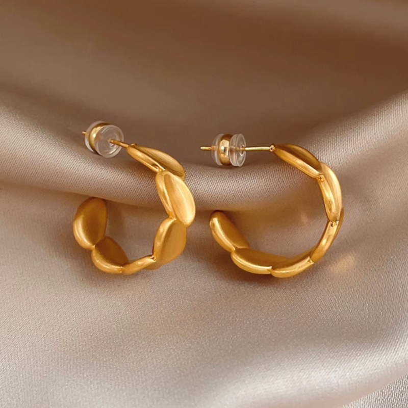 14K Gold-Plated Brushed C-Shaped Earrings