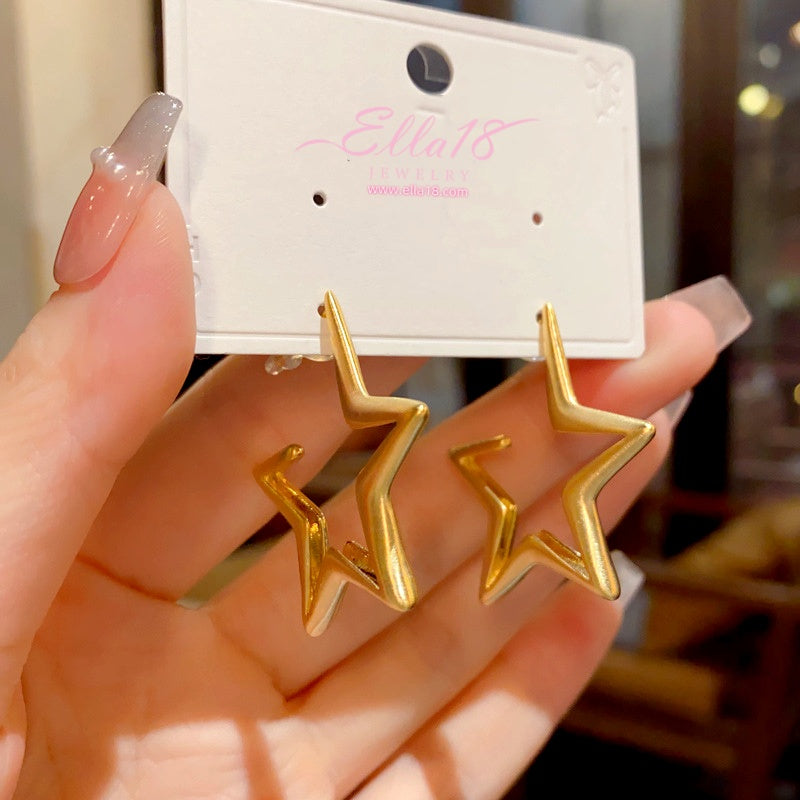 14K Gold-Plated Brushed Five-Pointed Star Earrings