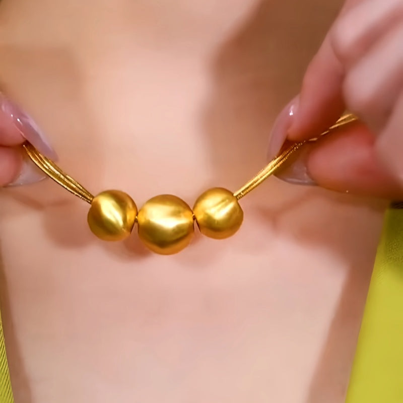 14K Gold-Plated Brushed Happy Family Three Ball Necklace