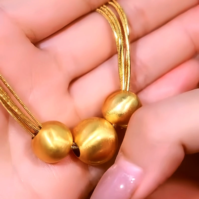 14K Gold-Plated Brushed Happy Family Three Ball Necklace