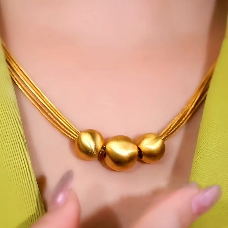 14K Gold-Plated Brushed Happy Family Three Ball Necklace