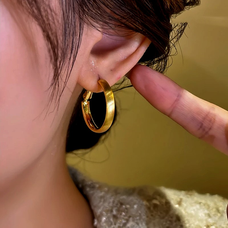 14K Gold-Plated Brushed Hoop Earrings