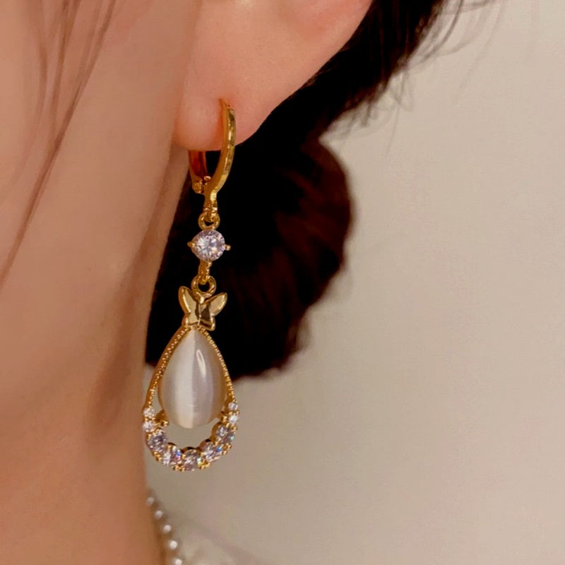 14K Gold-Plated Butterfly Cat's Eye Drop Earrings