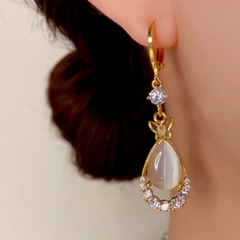 14K Gold-Plated Butterfly Cat's Eye Drop Earrings