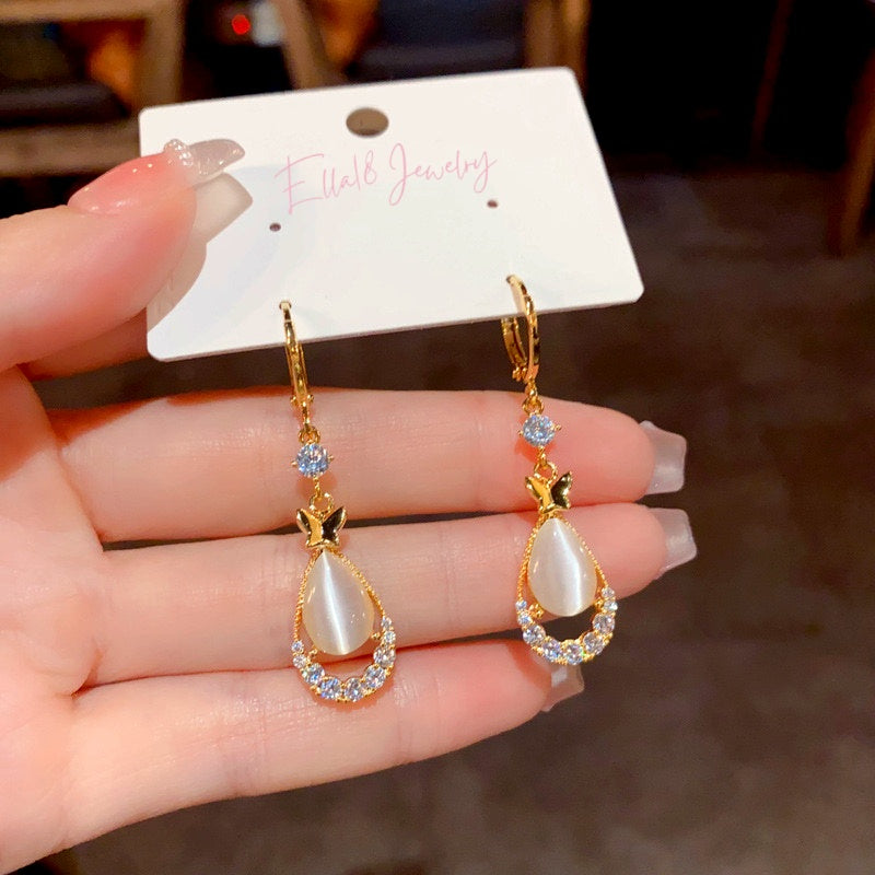 14K Gold-Plated Butterfly Cat's Eye Drop Earrings