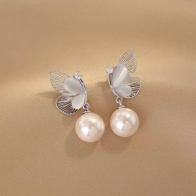 14K Gold-Plated Butterfly Pearl Earrings