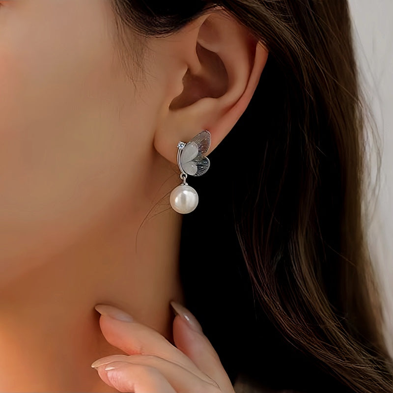 14K Gold-Plated Butterfly Pearl Earrings