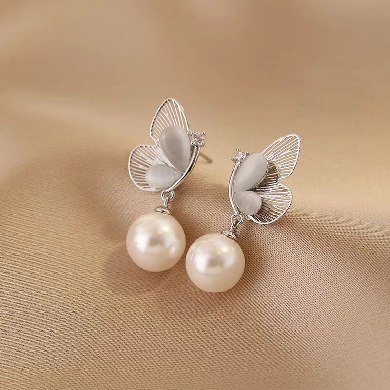 14K Gold-Plated Butterfly Pearl Earrings