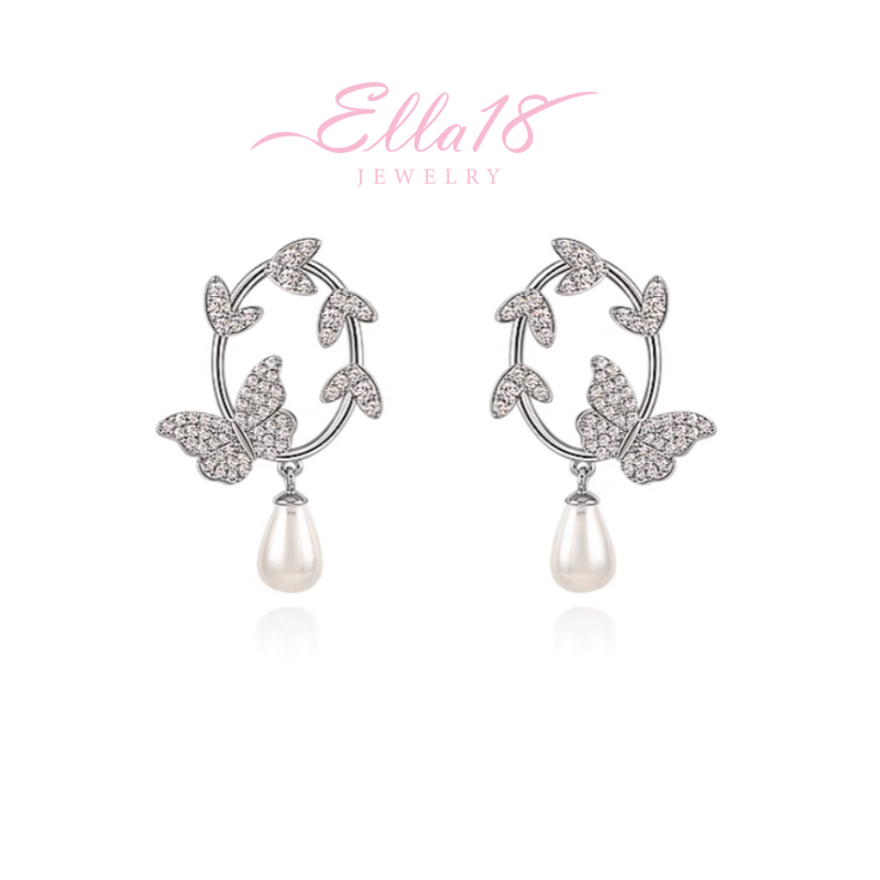 14K Gold-Plated Butterfly Pearl Earrings