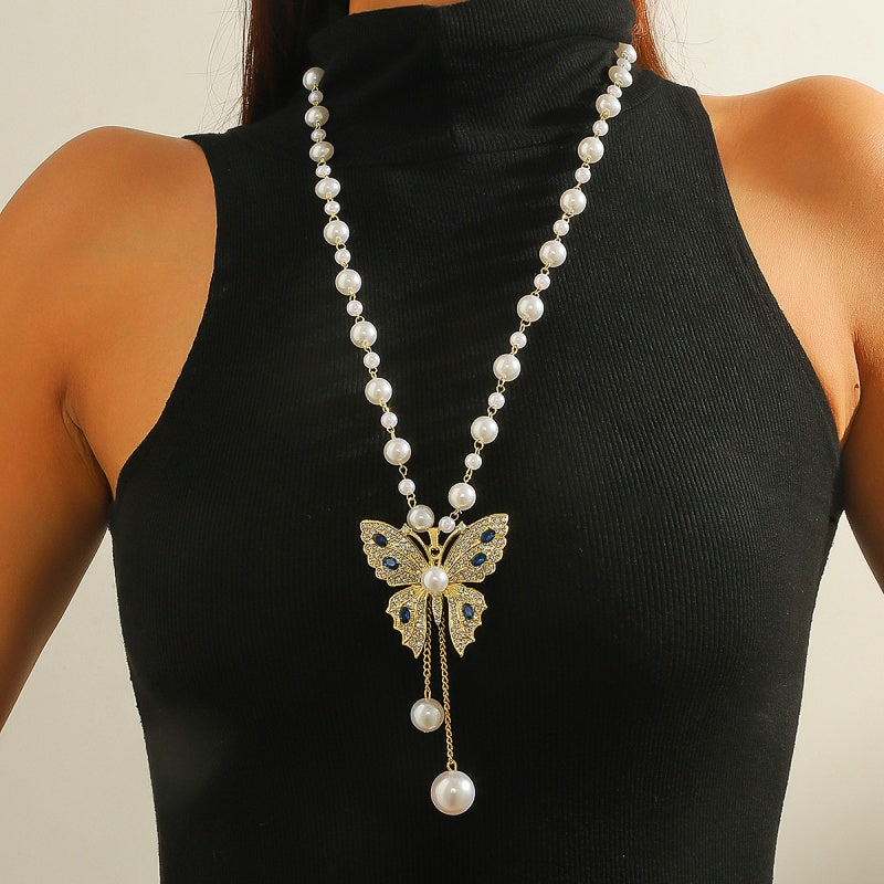 14K Gold-Plated Butterfly Pearl Necklace