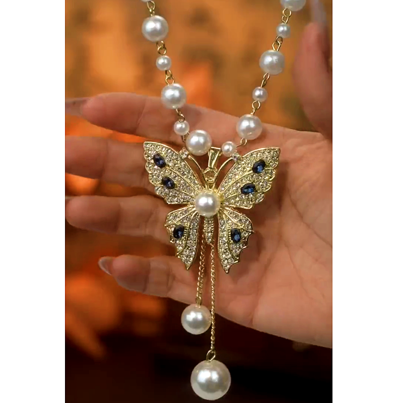 14K Gold-Plated Butterfly Pearl Necklace