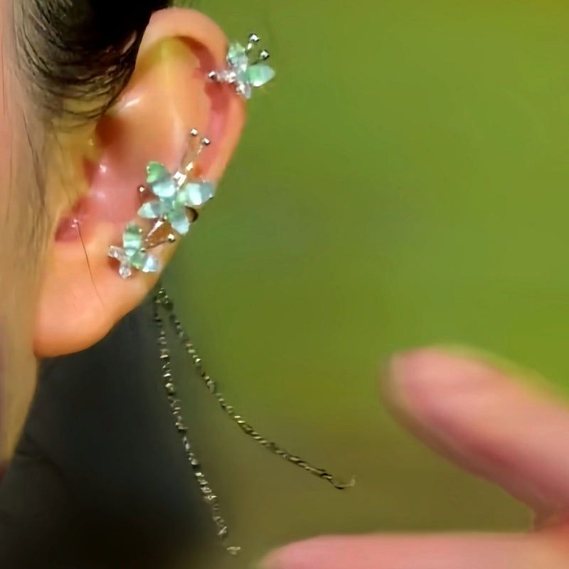 14K Gold-Plated Butterfly Tassel Ear Cuffs ( 1 Pair )